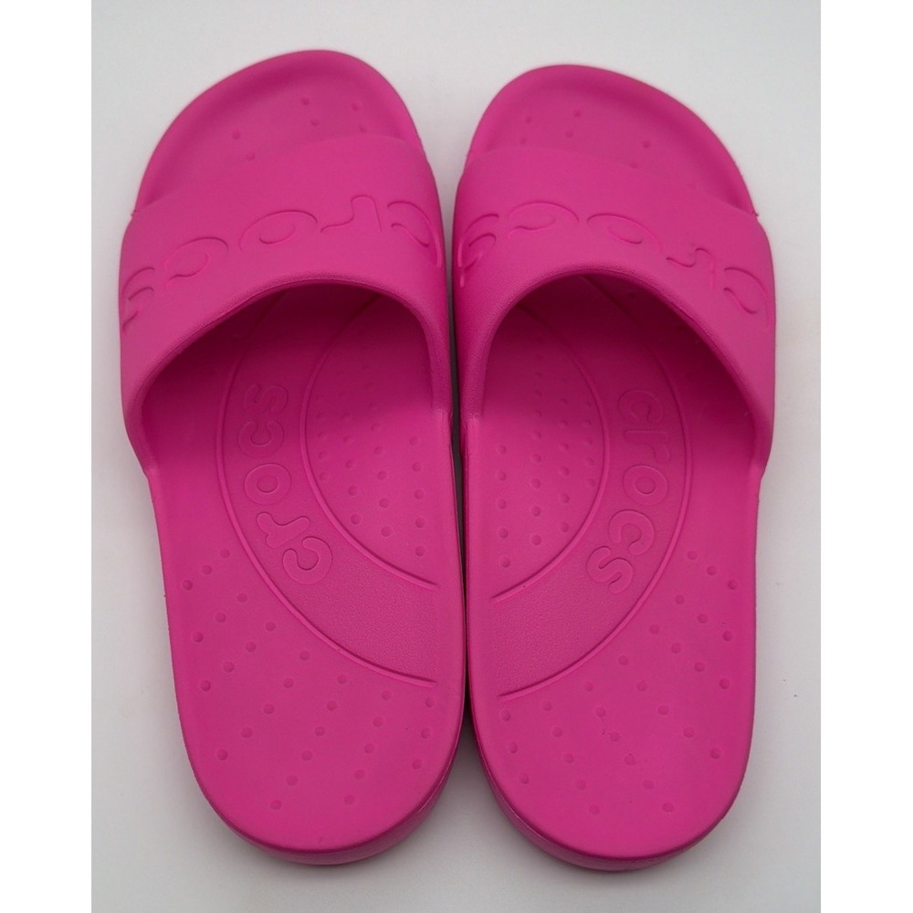 Crocs Slides Neon Pink Slip On Sandals Women's Size 7 - Picture 3 of 6